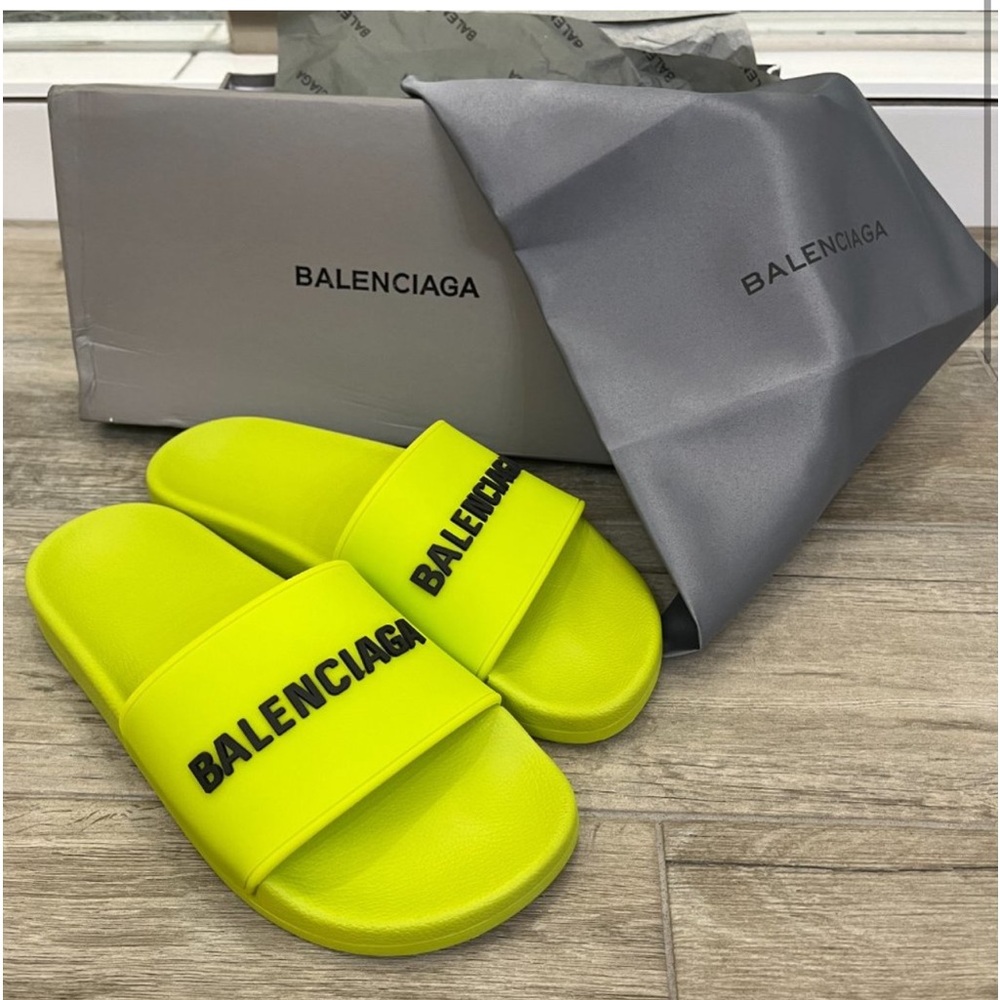 Balenciaga lime green pool slides size 38